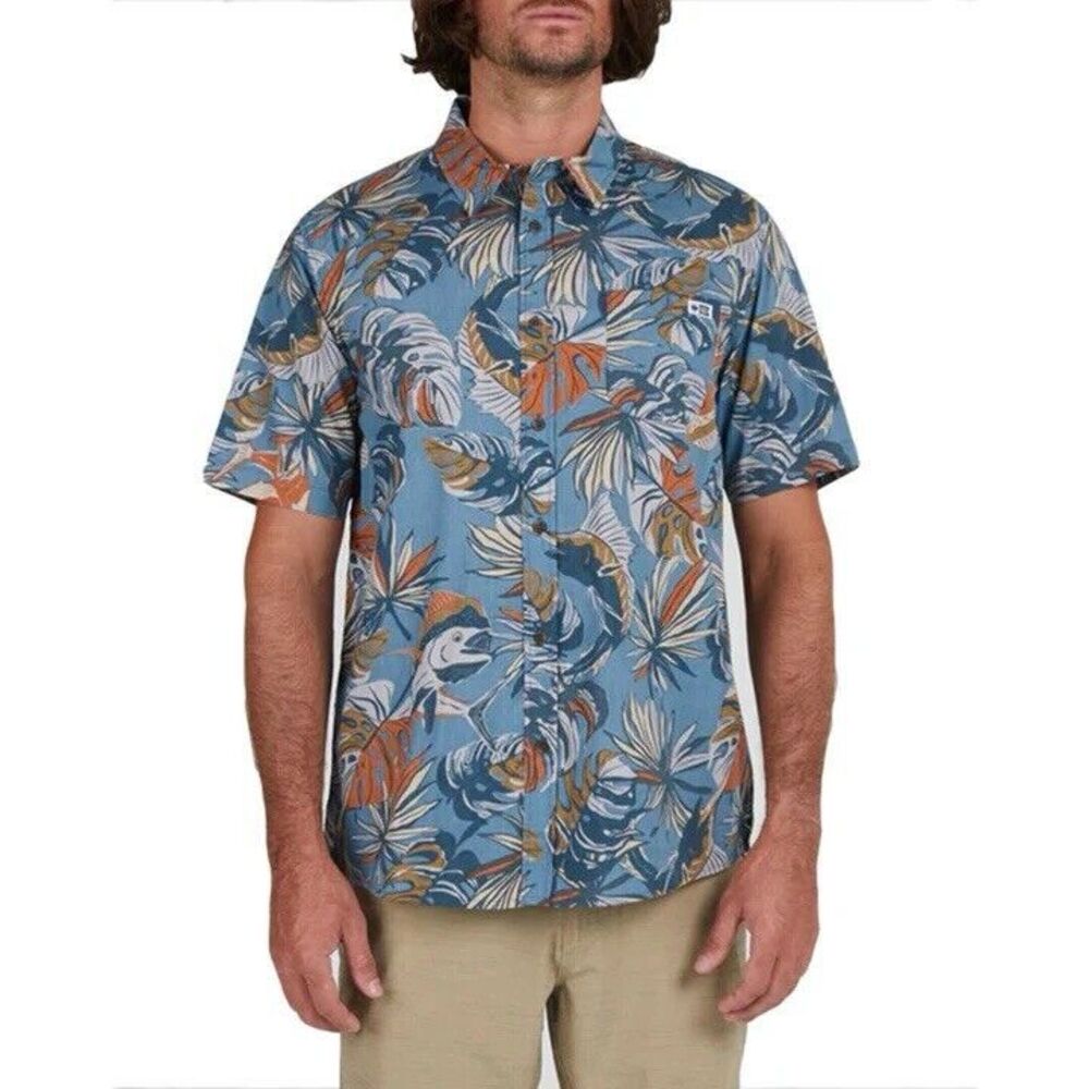 Salty Crew Large Kine Slate S/S Woven Shirt Pocket Reverse Print Marlin Small - Picture 9 of 10